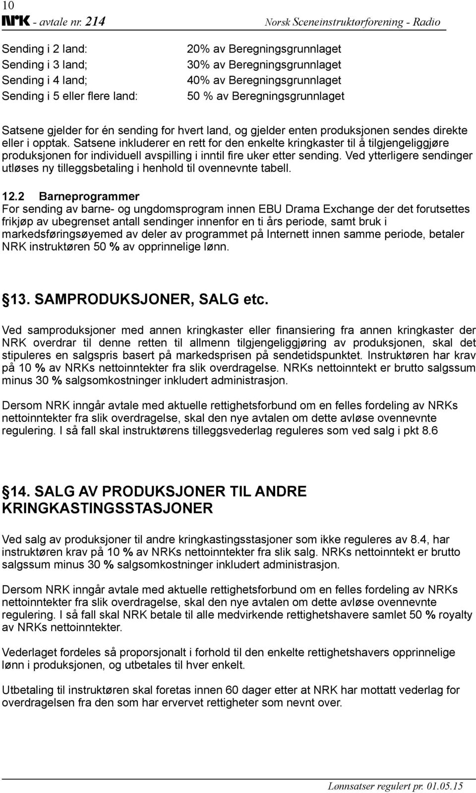 Satsene inkluderer en rett for den enkelte kringkaster til å tilgjengeliggjøre produksjonen for individuell avspilling i inntil fire uker etter sending.