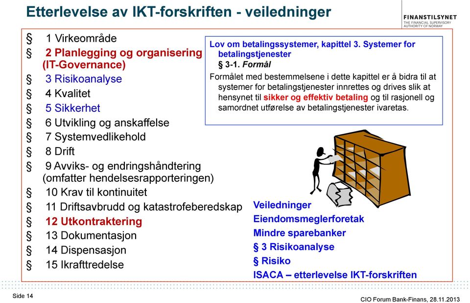 Ikrafttredelse Lov om betalingssystemer, kapittel 3. Systemer for betalingstjenester 3-1.