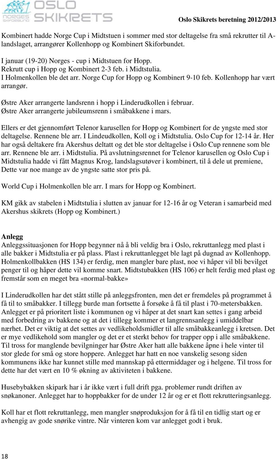 Kollenhopp har vært arrangør. Østre Aker arrangerte landsrenn i hopp i Linderudkollen i februar. Østre Aker arrangerte jubileumsrenn i småbakkene i mars.