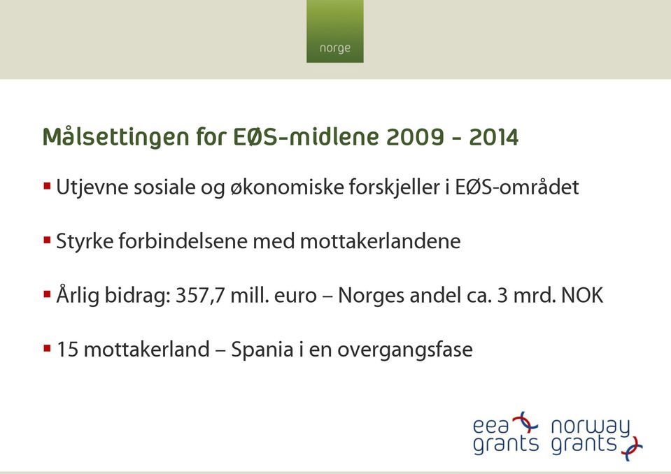 med mottakerlandene Årlig bidrag: 357,7 mill.