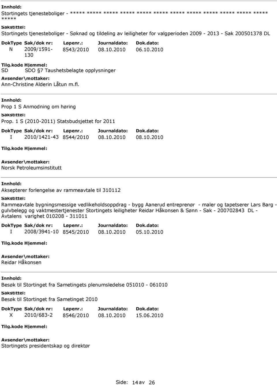 nnhold: 2010/1421-43 8544/2010 Norsk Petroleumsinstitutt nnhold: Aksepterer forlengelse av rammeavtale til 310112 Rammeavtale bygningsmessige vedlikeholdsoppdrag - bygg Aanerud entreprenør - maler og