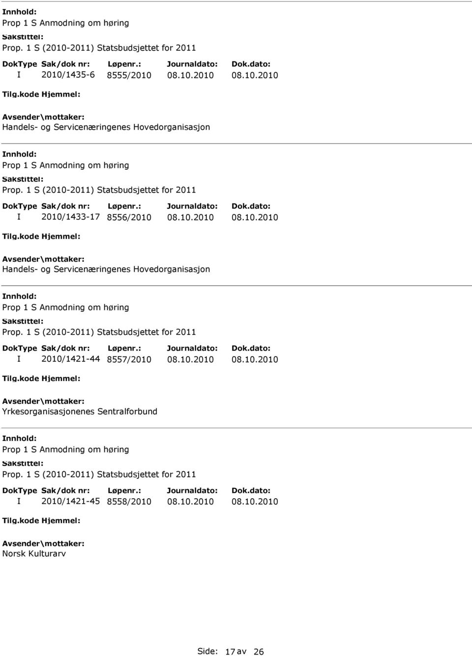 Servicenæringenes Hovedorganisasjon nnhold: 2010/1421-44 8557/2010