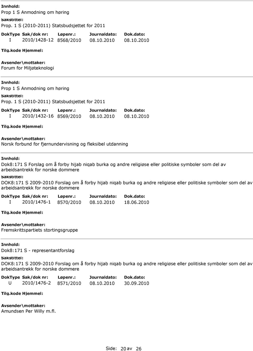 politiske symboler som del av arbeidsantrekk for norske dommere 2010/1476-1 8570/2010 18.06.