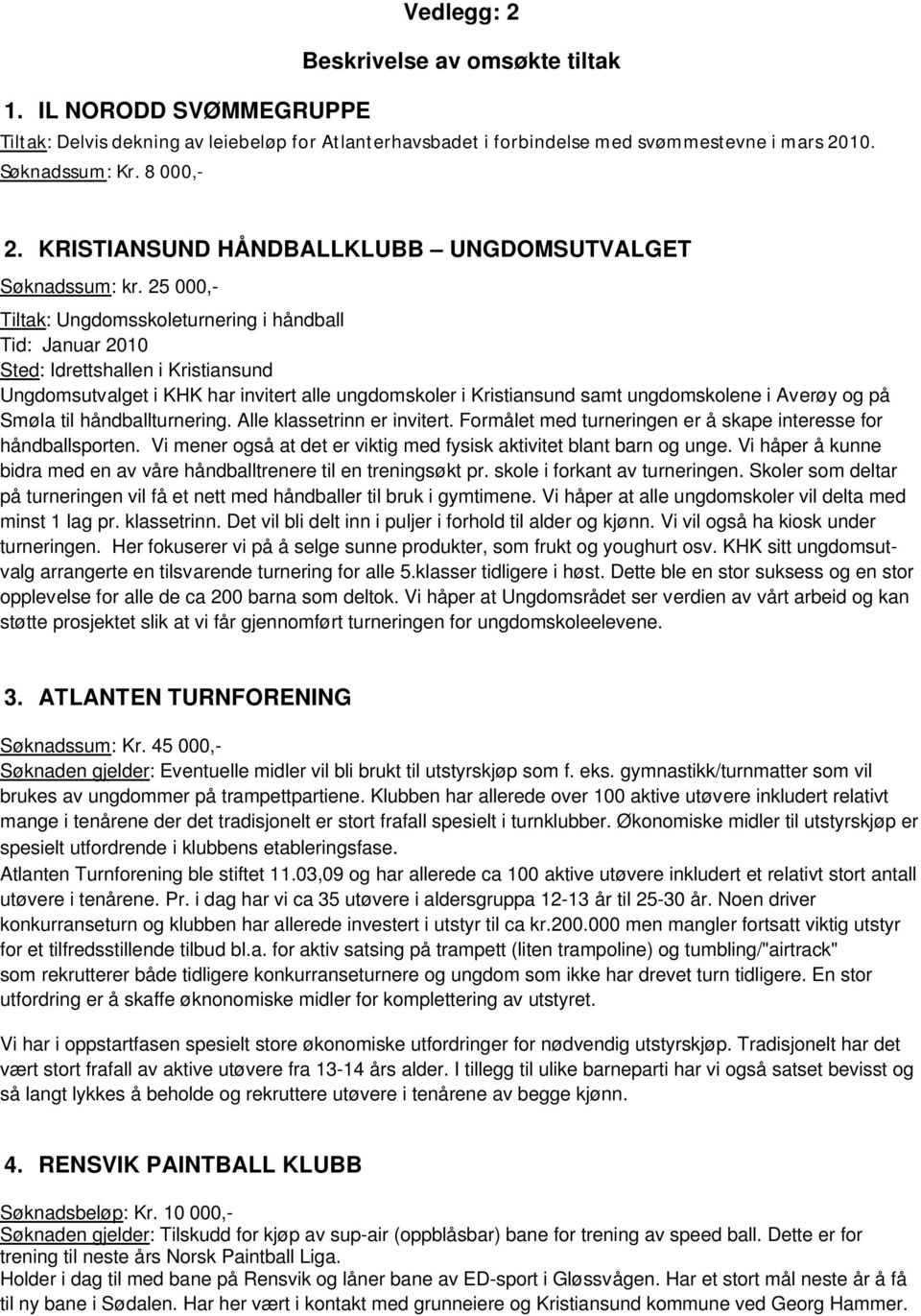 25 000,- Tiltak: Ungdomsskoleturnering i håndball Tid: Januar 2010 Sted: Idrettshallen i Kristiansund Ungdomsutvalget i KHK har invitert alle ungdomskoler i Kristiansund samt ungdomskolene i Averøy