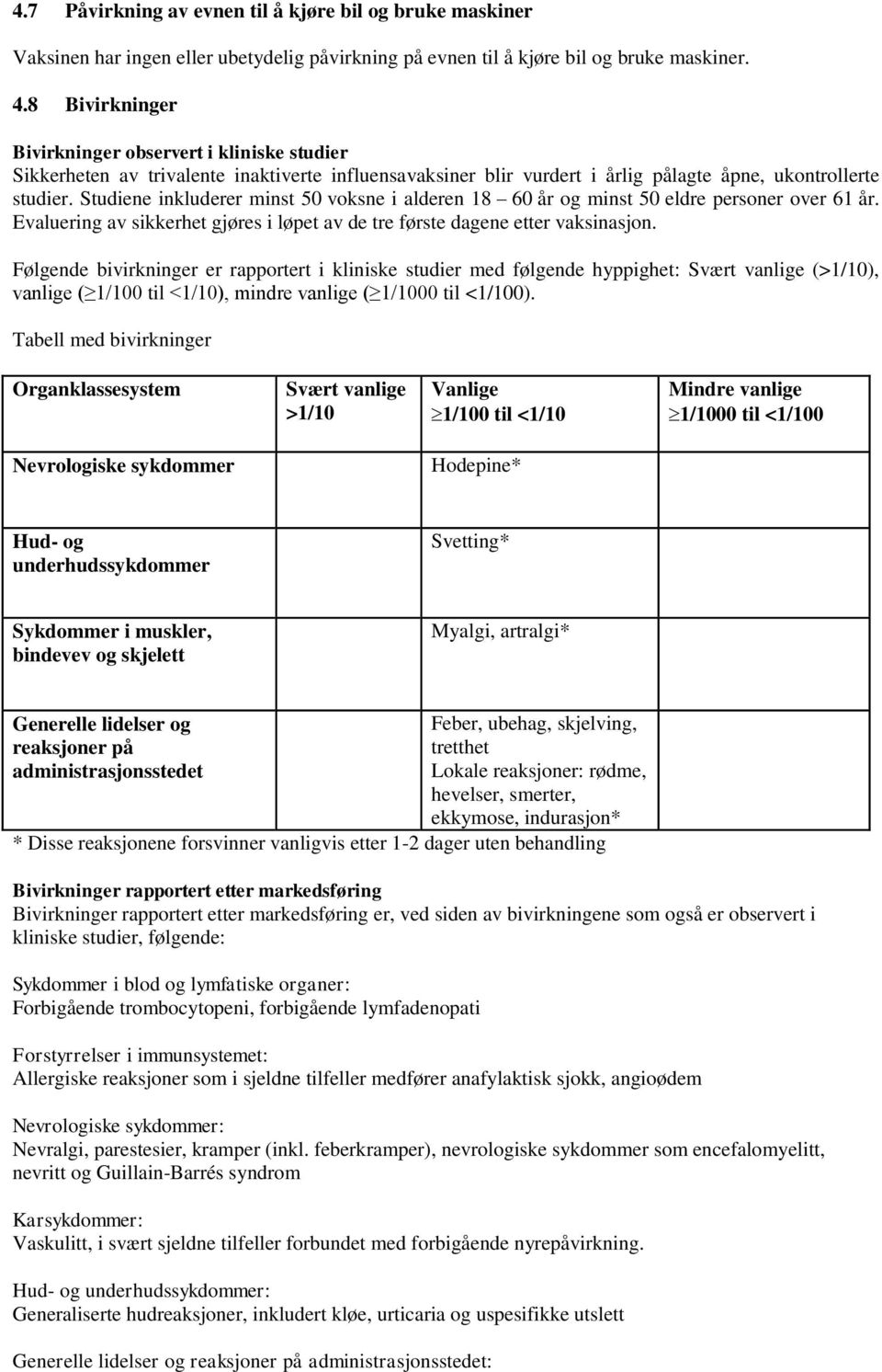 Studiene inkluderer minst 50 voksne i alderen 18 60 år og minst 50 eldre personer over 61 år. Evaluering av sikkerhet gjøres i løpet av de tre første dagene etter vaksinasjon.