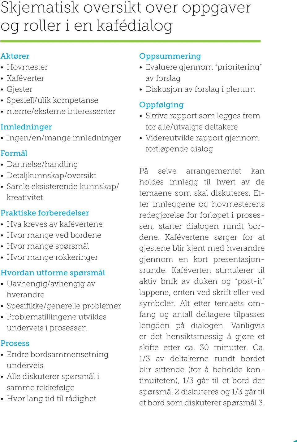 Hvordan utforme spørsmål Uavhengig/avhengig av hverandre Spesifikke/generelle problemer Problemstillingene utvikles underveis i prosessen Prosess Endre bordsammensetning underveis Alle diskuterer