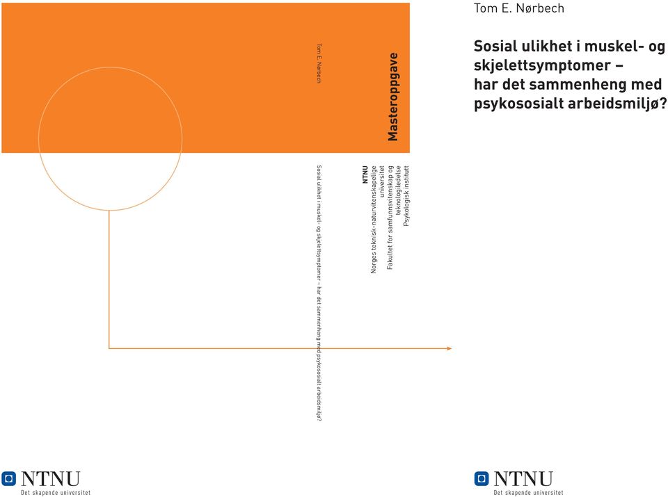Masteroppgave NTNU Norges teknisk-naturvitenskapelige universitet Fakultet for samfunnsvitenskap og