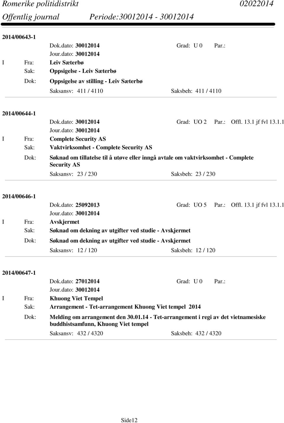 1 jf fvl 13.1.1 Sak: Søknad om dekning av utgifter ved studie - Avskjermet Søknad om dekning av utgifter ved studie - Avskjermet Saksansv: 12 / 120 Saksbeh: 12 / 120 2014/00647-1 Dok.