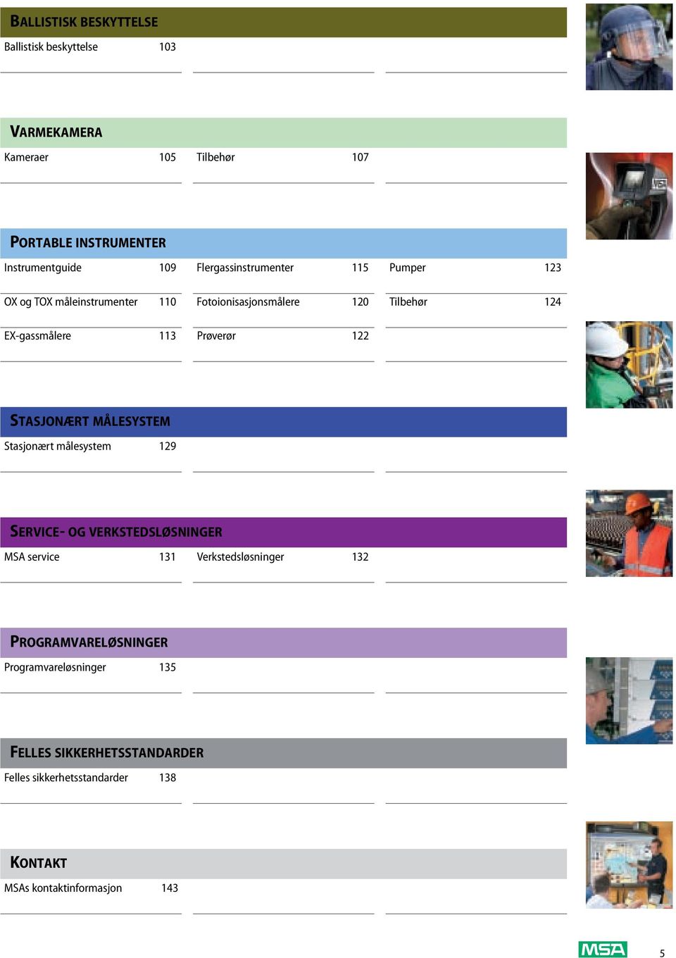 Prøverør 122 STASJONÆRT MÅLESYSTEM Stasjonært målesystem 129 SERVICE- OG VERKSTEDSLØSNINGER MSA service 131 Verkstedsløsninger 132