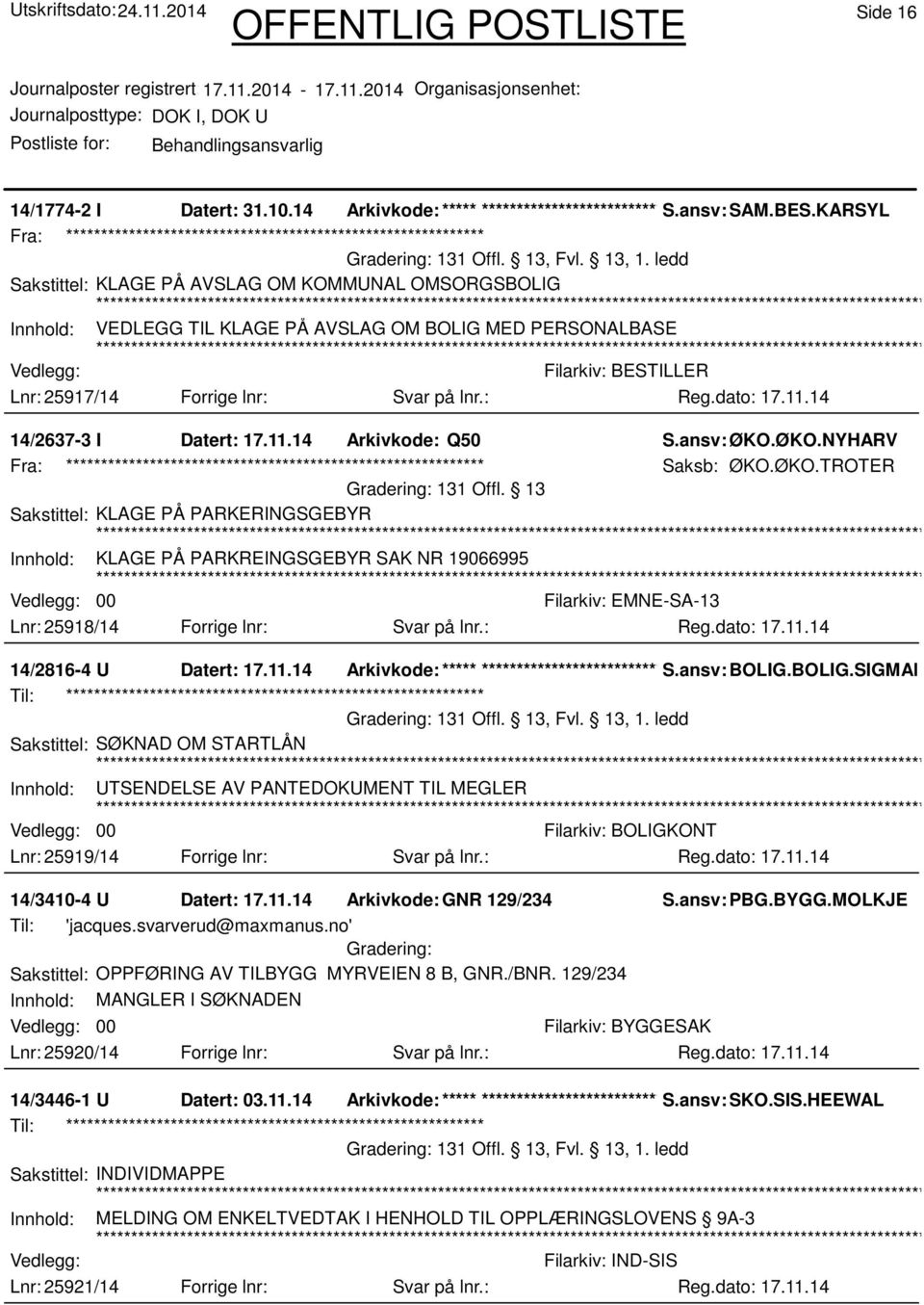 : Filarkiv: BESTILLER 14/2637-3 I Datert: 17.11.14 Arkivkode: Q50 S.ansv: ØKO.ØKO.NYHARV Saksb: ØKO.ØKO.TROTER 131 Offl.