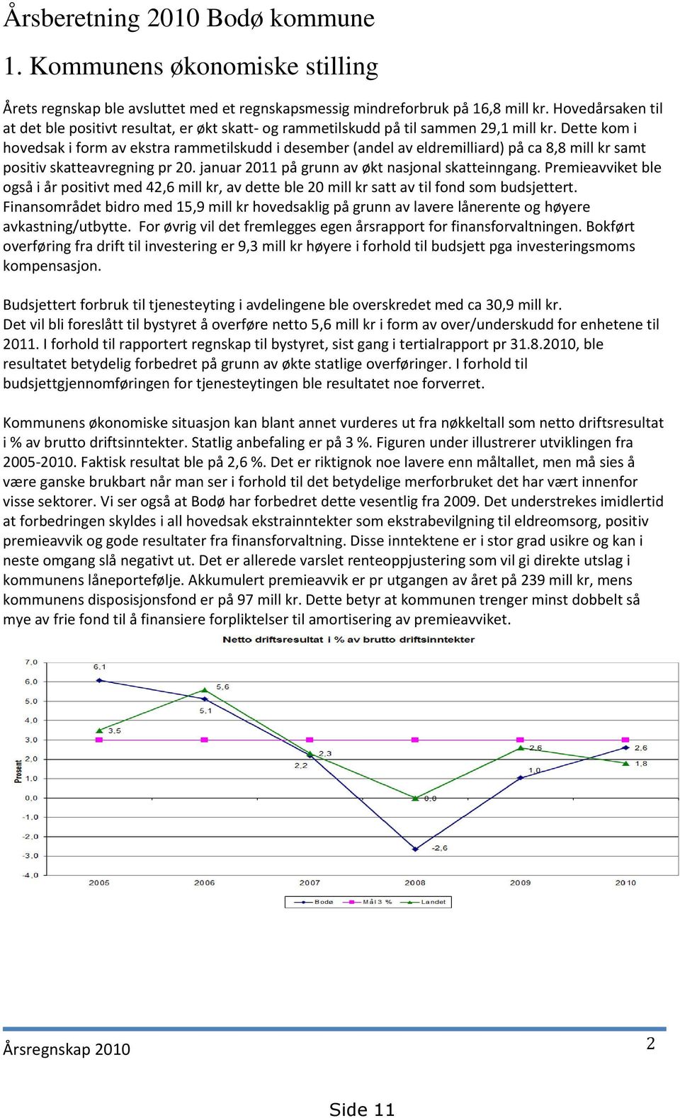 Dette kom i hovedsak i form av ekstra rammetilskudd i desember (andel av eldremilliard) på ca 8,8 mill kr samt positiv skatteavregning pr 20. januar 2011 på grunn av økt nasjonal skatteinngang.