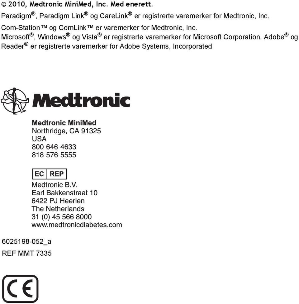 Com-Station og ComLink er varemerker for Medtronic, Inc.