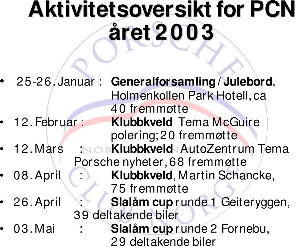 Februar : Klubbkveld Tema McGuire polering; 20 fremmøtte 12.