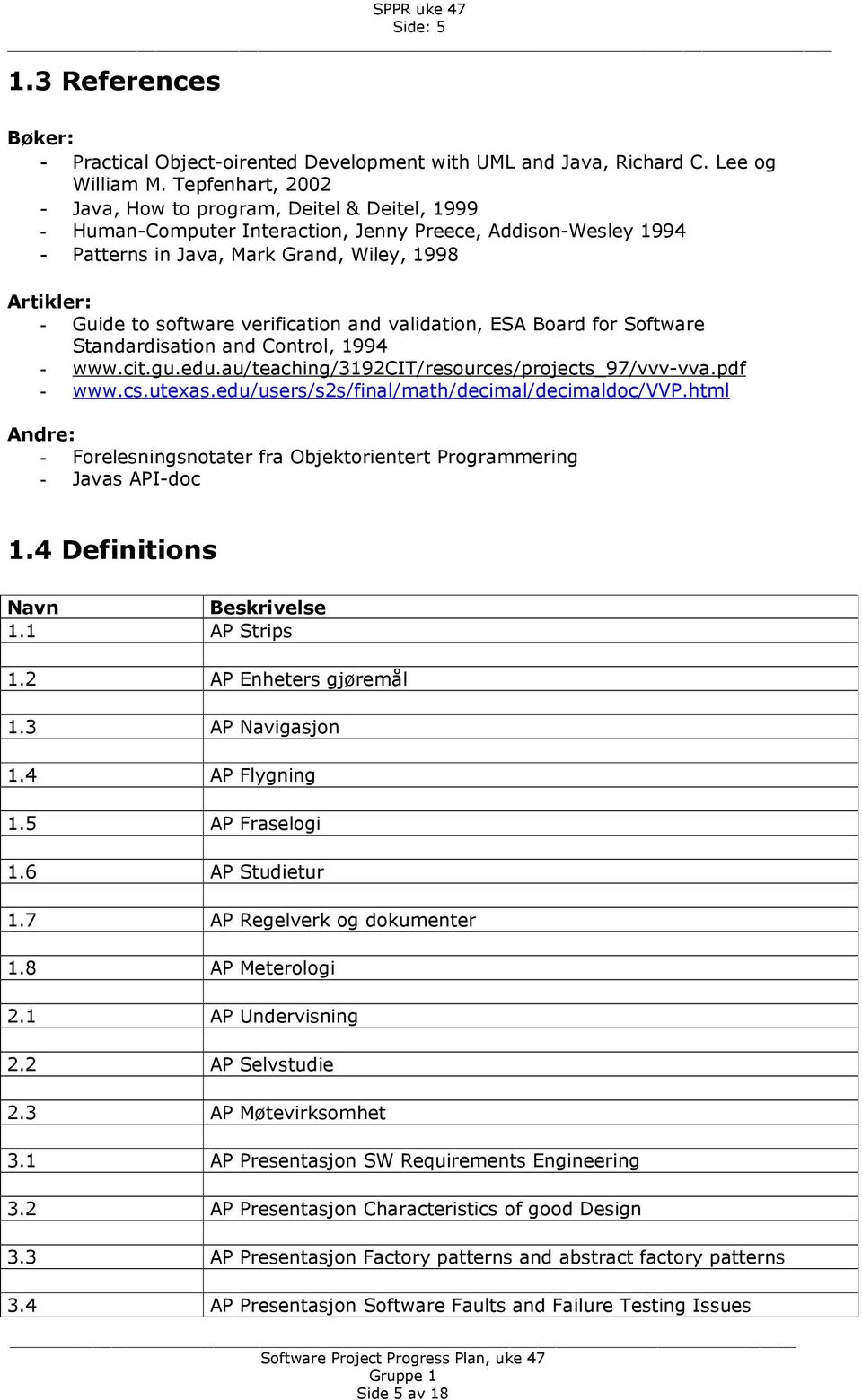 software verification and validation, ESA Board for Software Standardisation and Control, 1994 - www.cit.gu.edu.au/teaching/3192cit/resources/projects_97/vvv-vva.pdf - www.cs.utexas.