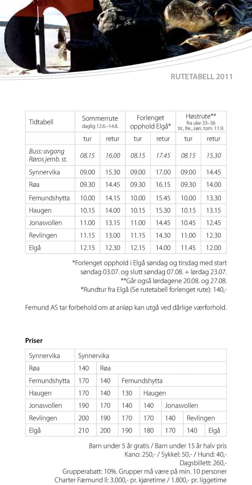 15 13.15 Jonasvollen 11.00 13.15 11.00 14.45 10.45 12.45 Revlingen 11.15 13.00 11.15 14.30 11.00 12.30 Elgå 12.15 12.30 12.15 14.00 11.45 12.00 *Forlenget opphold i Elgå søndag og tirsdag med start søndag 03.