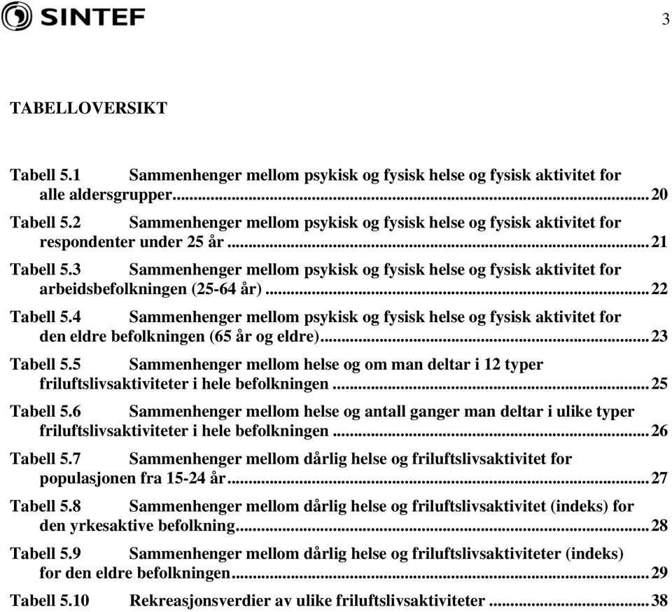 3 Sammenhenger mellom psykisk og fysisk helse og fysisk aktivitet for arbeidsbefolkningen (25-64 år)... 22 Tabell 5.