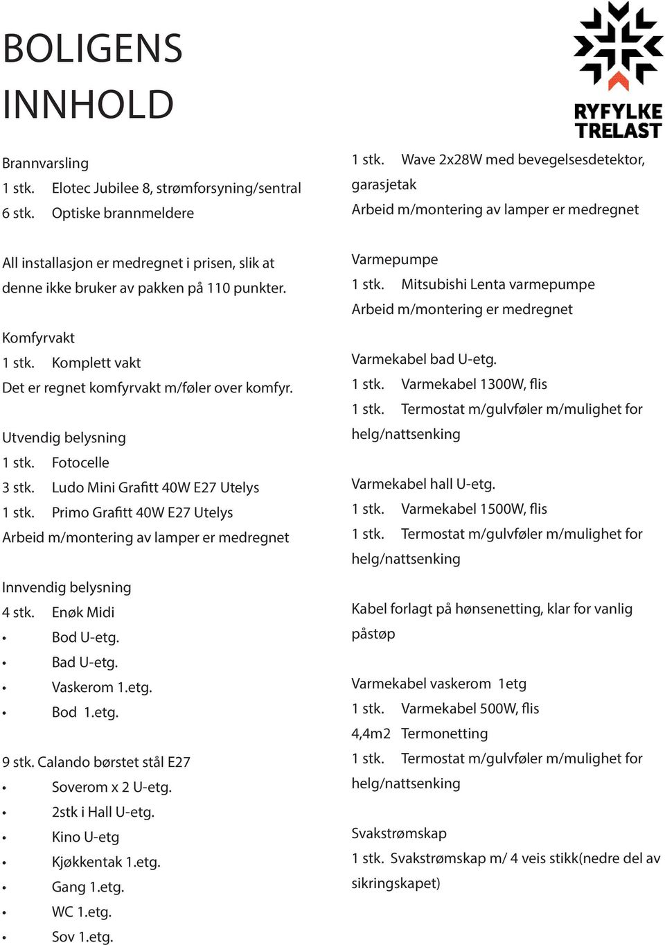 Komplett vakt Det er regnet komfyrvakt m/føler over komfyr. Utvendig belysning 1 stk. Fotocelle 3 stk. Ludo Mini Grafitt 40W E27 Utelys 1 stk.