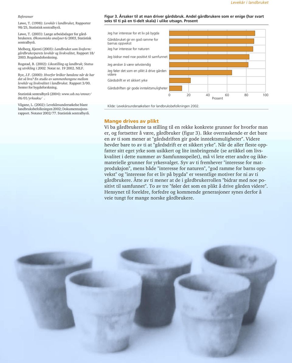 (2002): Likestilling og landbruk; Status og utvikling i 2002. Notat nr. 19 2002. NILF. Rye, J.F. (2000): Hvorfor bråker bøndene når de har det så bra?