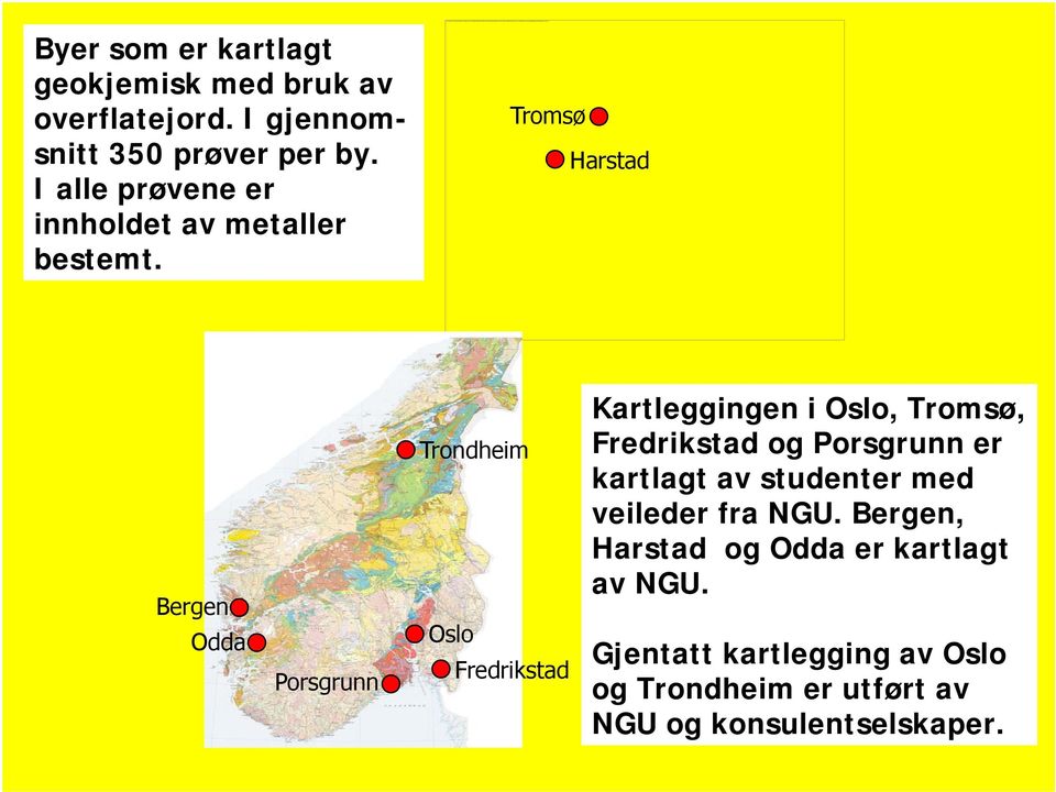 I gjennomsnitt 350 prøver per by. I alle prøvene er innholdet av metaller bestemt.