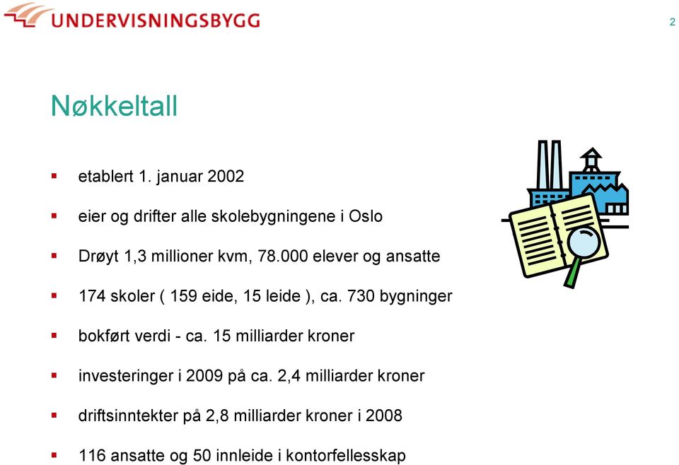 000 elever og ansatte 174 skoler ( 159 eide, 15 leide ), ca.