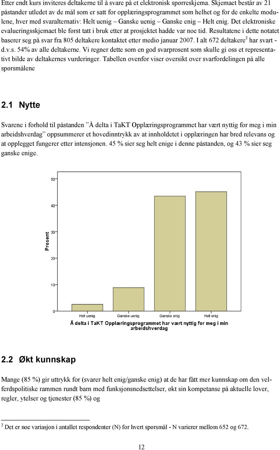 Det elektroniske evalueringsskjemaet ble først tatt i bruk etter at prosjektet hadde var noe tid. Resultatene i dette notatet baserer seg på svar fra 805 deltakere kontaktet etter medio januar 2007.