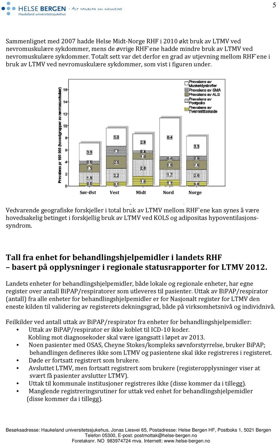 Sør Øst Vest Midt Nord Norge Vedvarende geografiske forskjeller i total bruk av LTMV mellom RHF`ene kan synes å være hovedsakelig betinget i forskjellig bruk av LTMV ved KOLS og adipositas