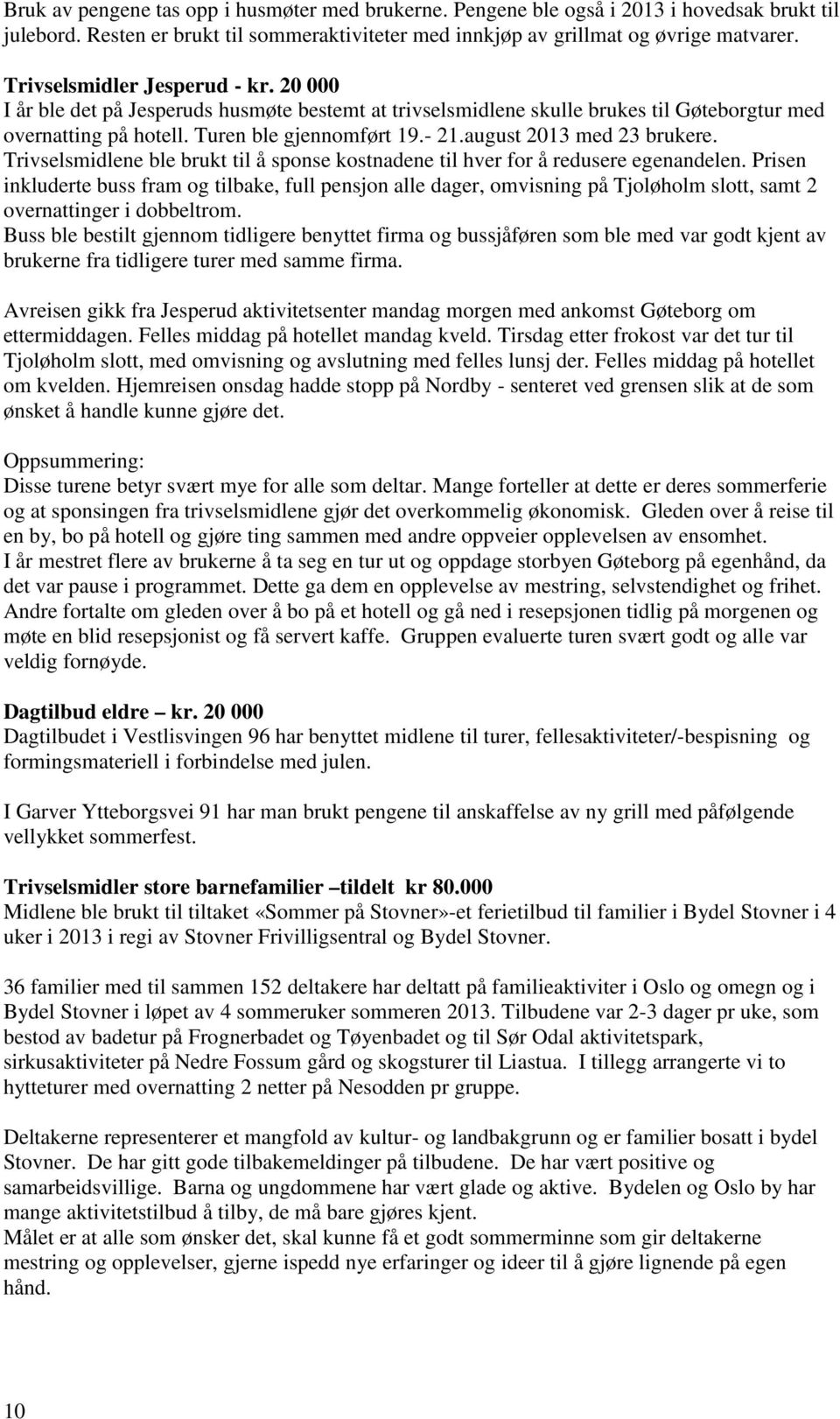 august 2013 med 23 brukere. Trivselsmidlene ble brukt til å sponse kostnadene til hver for å redusere egenandelen.