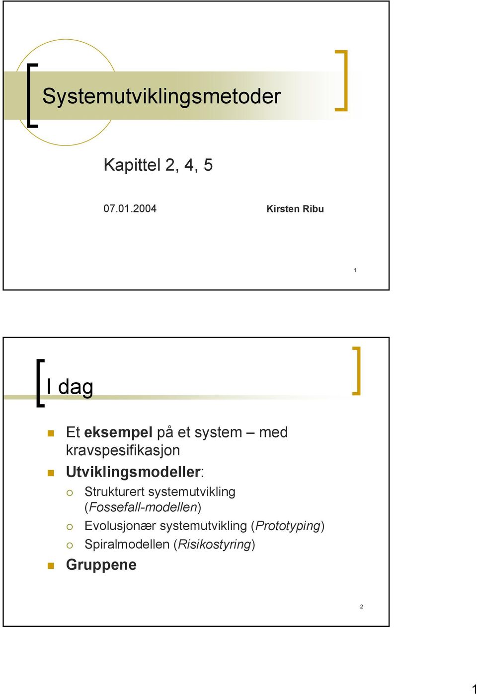 kravspesifikasjon Utviklingsmodeller: Strukturert systemutvikling