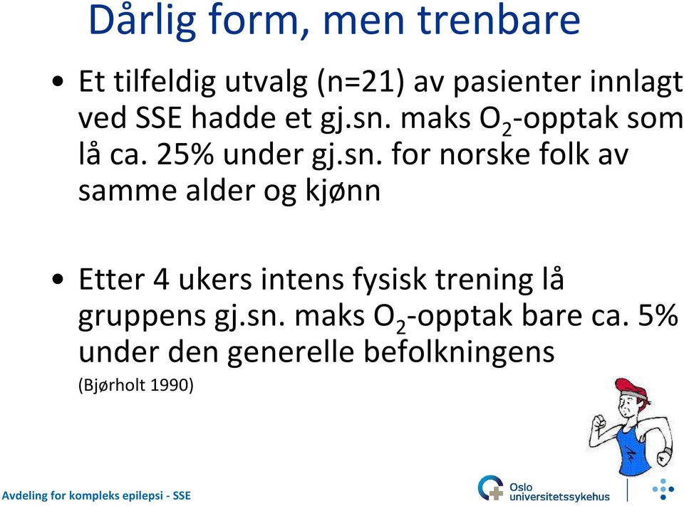 maks O 2 -opptak som lå ca. 25% under gj.sn.