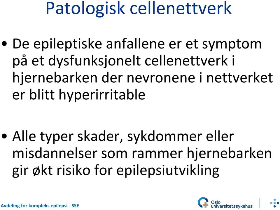 nettverket er blitt hyperirritable Alle typer skader, sykdommer