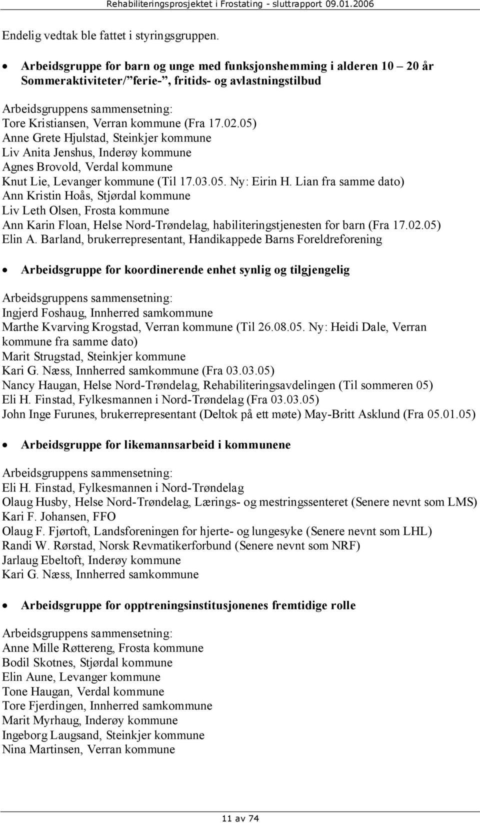 02.05) Anne Grete Hjulstad, Steinkjer kommune Liv Anita Jenshus, Inderøy kommune Agnes Brovold, Verdal kommune Knut Lie, Levanger kommune (Til 17.03.05. Ny: Eirin H.