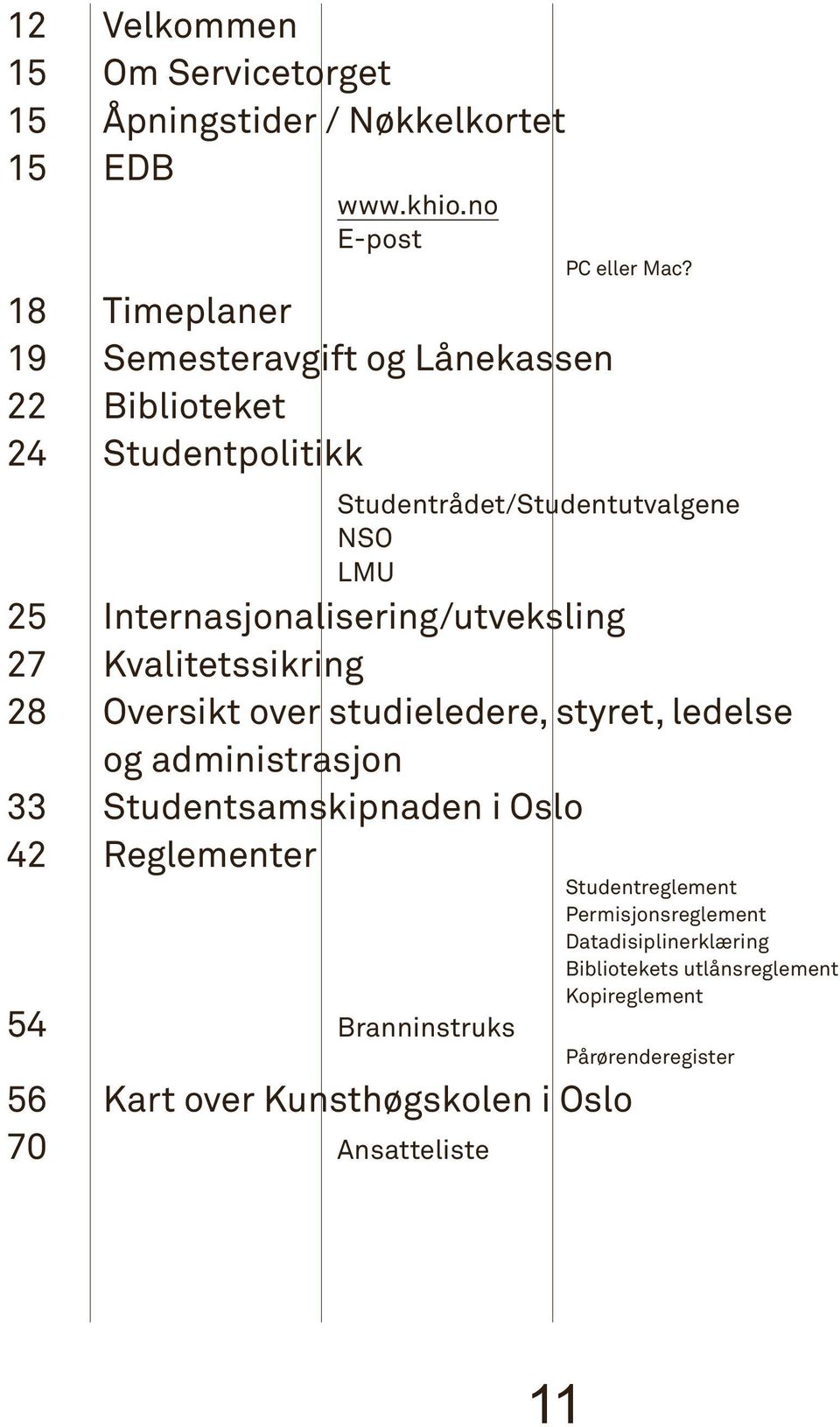 Internasjonalisering/utveksling Kvalitetssikring Oversikt over studieledere, styret, ledelse og administrasjon Studentsamskipnaden i Oslo