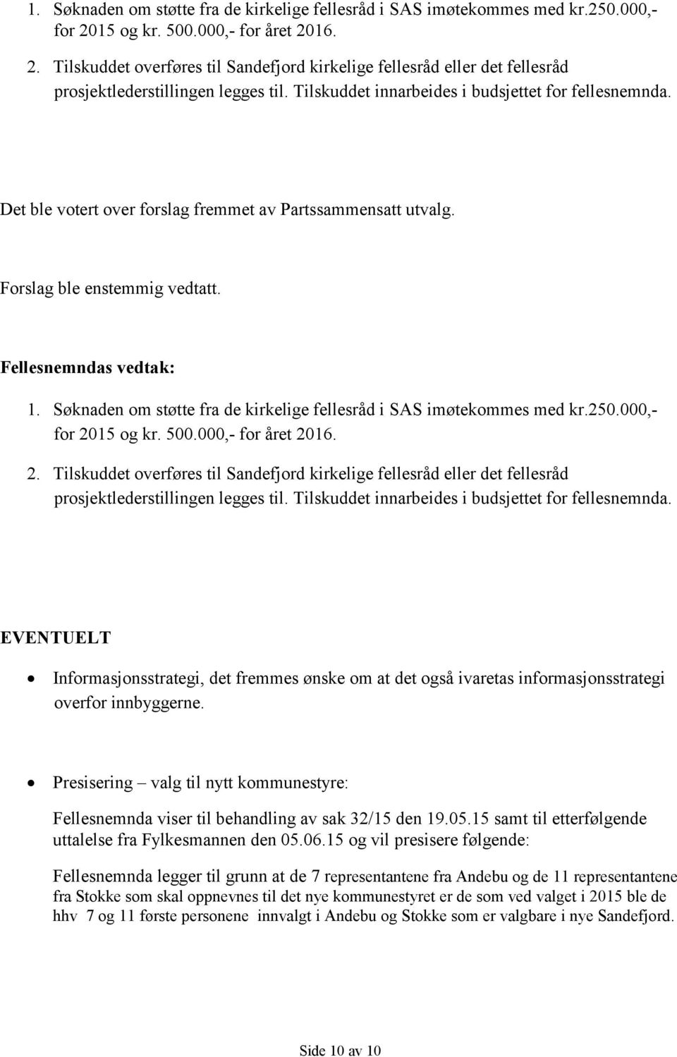 Tilskuddet innarbeides i budsjettet for fellesnemnda. Det ble votert over forslag fremmet av Partssammensatt utvalg. Forslag ble enstemmig vedtatt.