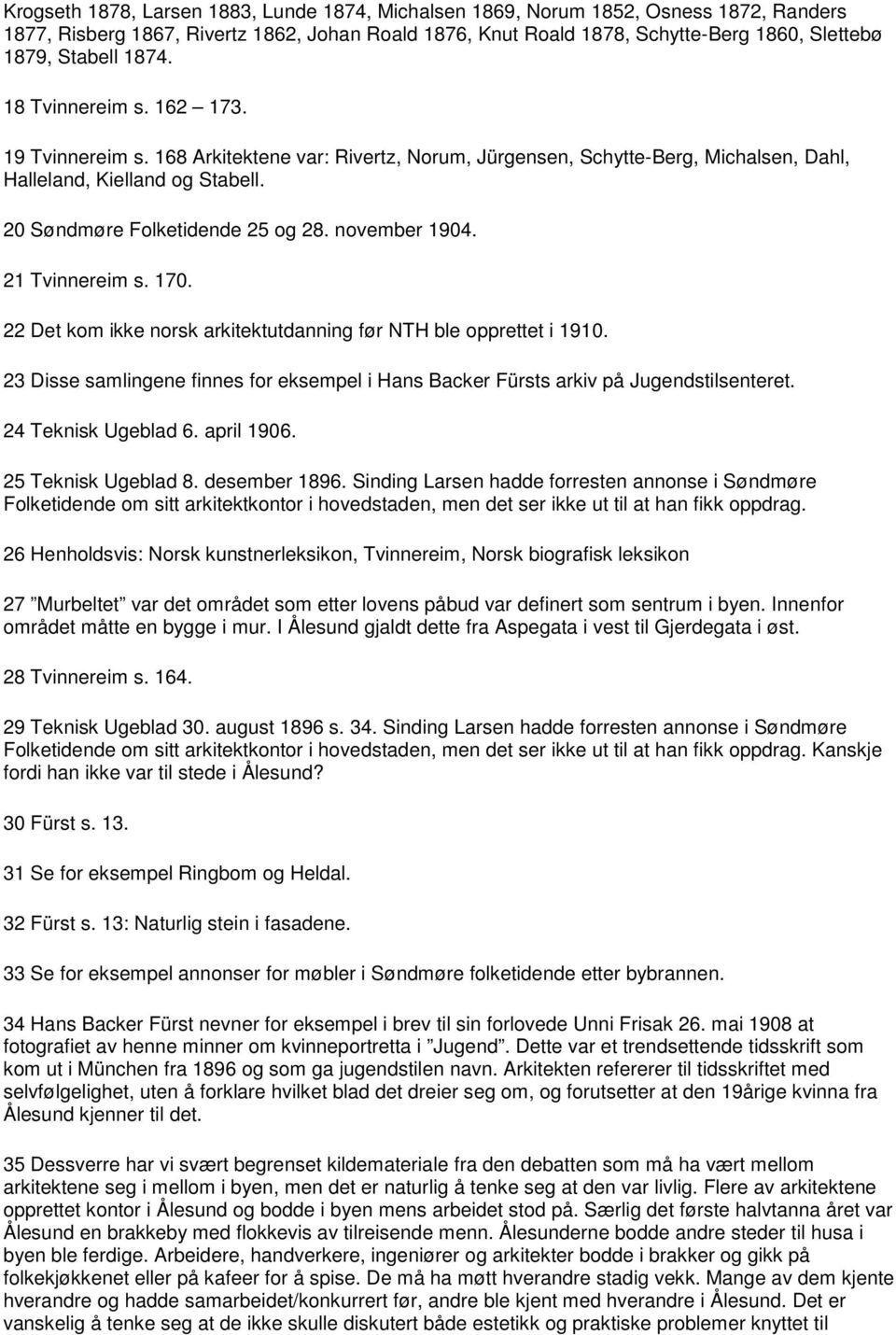 november 1904. 21 Tvinnereim s. 170. 22 Det kom ikke norsk arkitektutdanning før NTH ble opprettet i 1910. 23 Disse samlingene finnes for eksempel i Hans Backer Fürsts arkiv på Jugendstilsenteret.