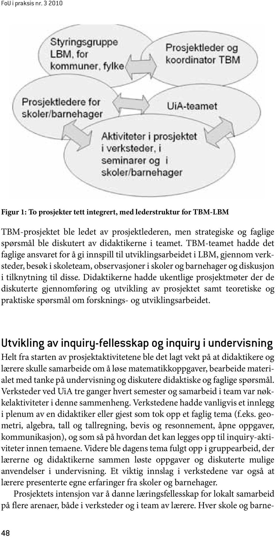 TBM-teamet hadde det faglige ansvaret for å gi innspill til utviklingsarbeidet i LBM, gjennom verksteder, besøk i skoleteam, observasjoner i skoler og barnehager og diskusjon i tilknytning til disse.