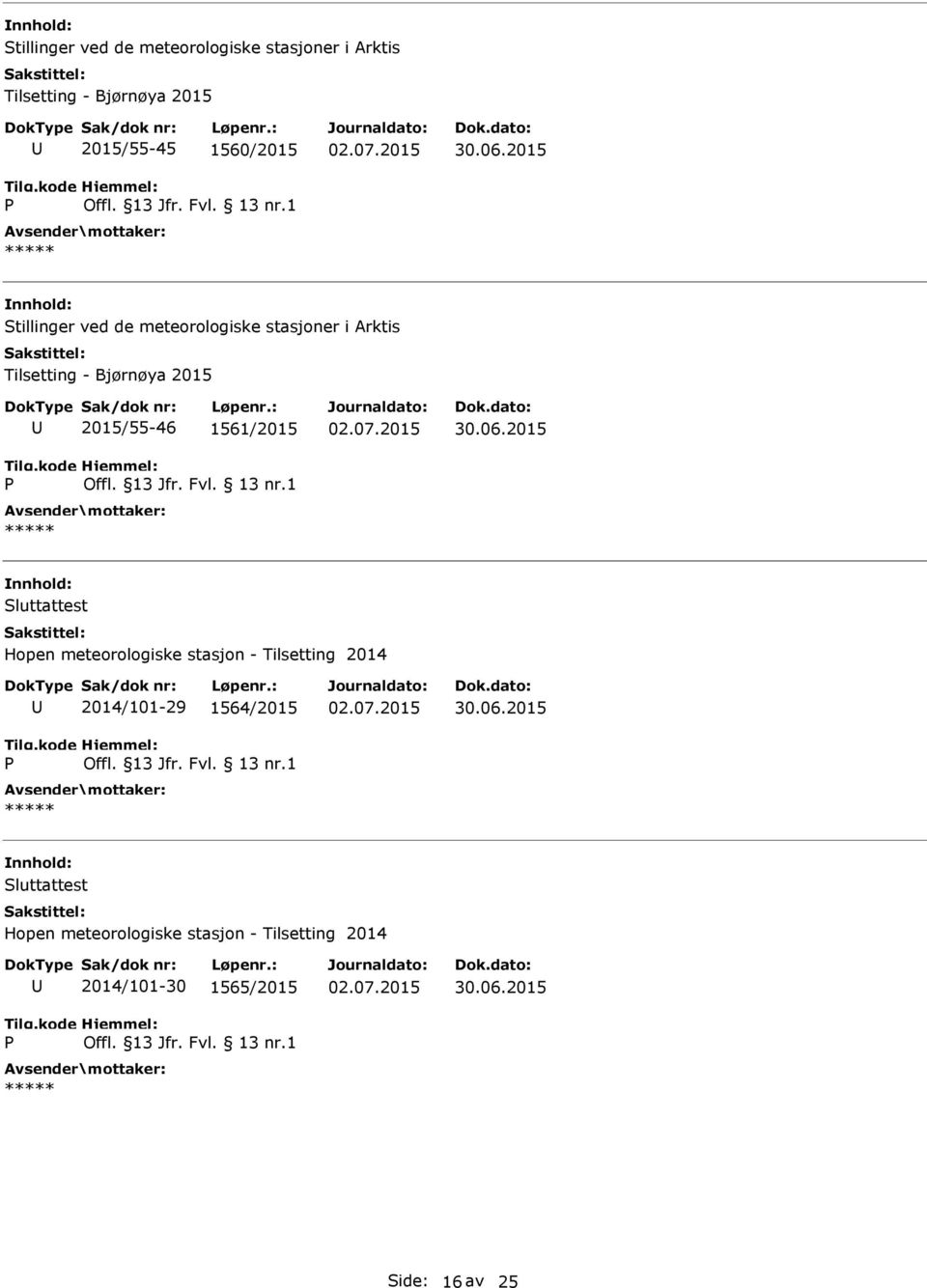 Hopen meteorologiske stasjon - Tilsetting 2014 2014/101-29 1564/2015 Hopen