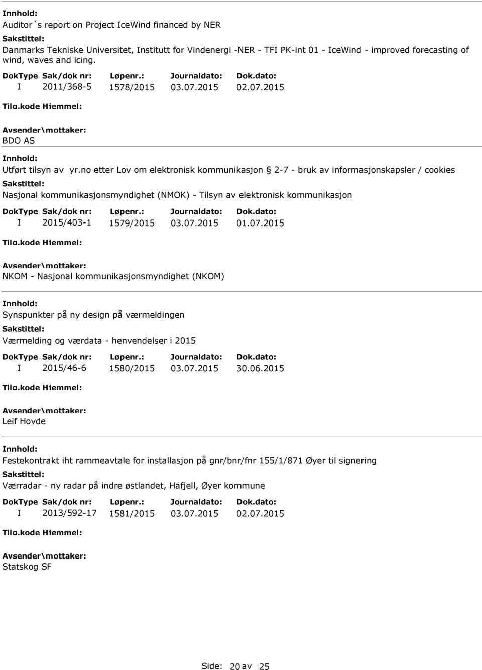 no etter Lov om elektronisk kommunikasjon 2-7 - bruk av informasjonskapsler / cookies Nasjonal kommunikasjonsmyndighet (NMOK) - Tilsyn av elektronisk kommunikasjon 2015/403-1 1579/2015 NKOM -