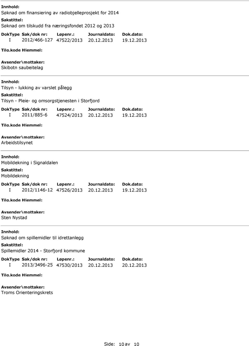 Arbeidstilsynet Mobildekning i Signaldalen Mobildekning 2012/1146-12 47526/2013 Sten Nystad Søknad om