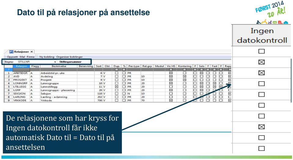 kryss for Ingen datokontroll får