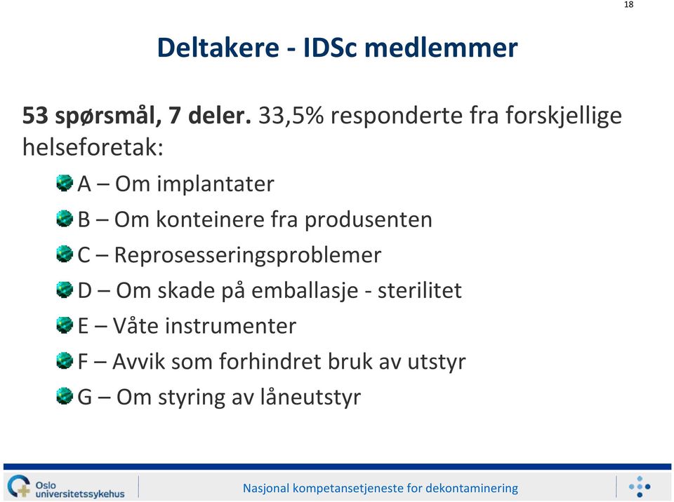 produsenten C Reprosesseringsproblemer D Om skade på emballasje sterilitet E Våte