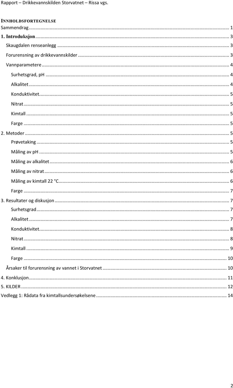 .. 6 Måling av nitrat... 6 Måling av kimtall 22 C... 6 Farge... 7 3. Resultater og diskusjon... 7 Surhetsgrad... 7 Alkalitet... 7 Konduktivitet... 8 Nitrat.