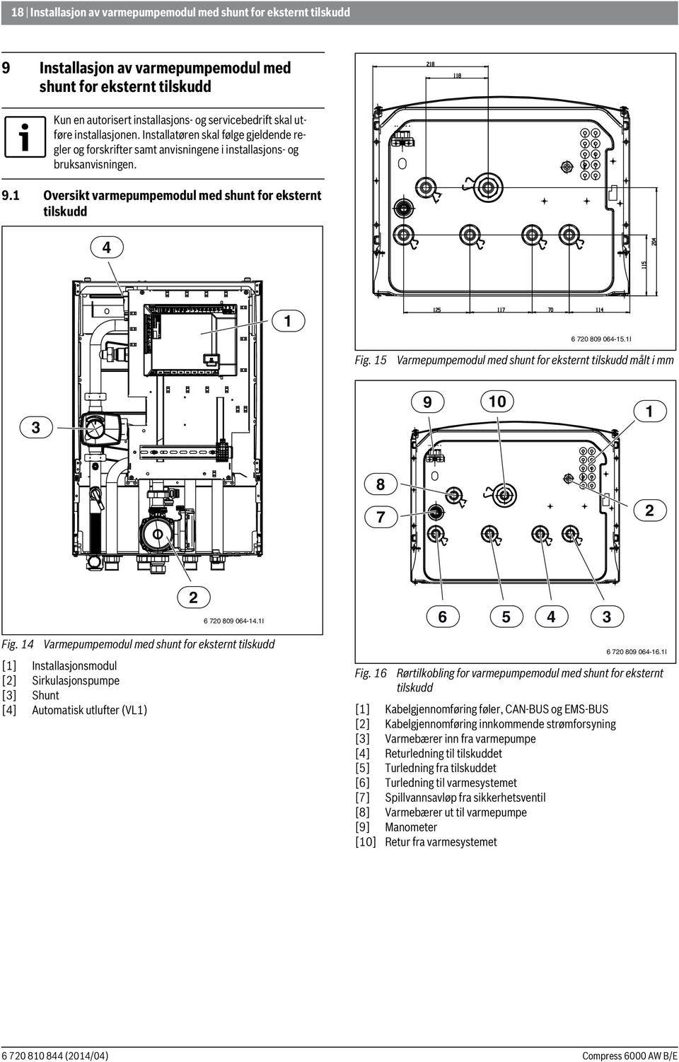 Oversikt varmepumpemodul med shunt for eksternt tilskudd 4 6 70 809 064-5.I Fig. 5 Varmepumpemodul med shunt for eksternt tilskudd målt i mm 3 9 0 8 7 6 70 809 064-4.I 6 5 4 3 Fig.