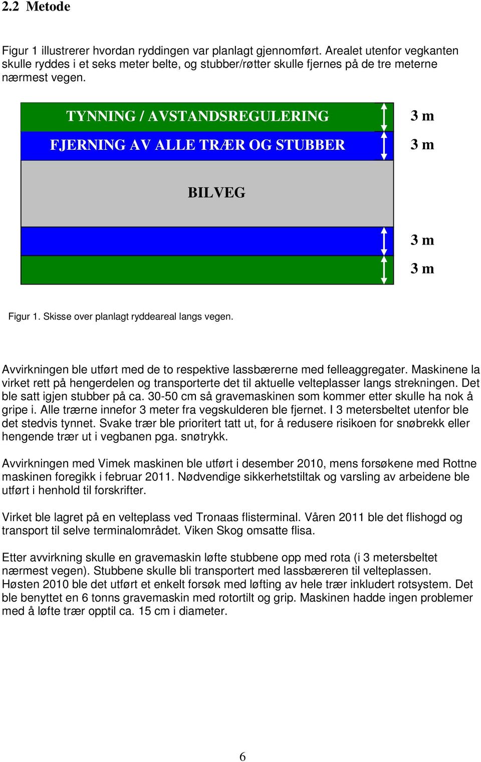 TYNNING / AVSTANDSREGULERING FJERNING AV ALLE TRÆR OG STUBBER 3 m 3 m BILVEG 3 m 3 m Figur 1. Skisse over planlagt ryddeareal langs vegen.