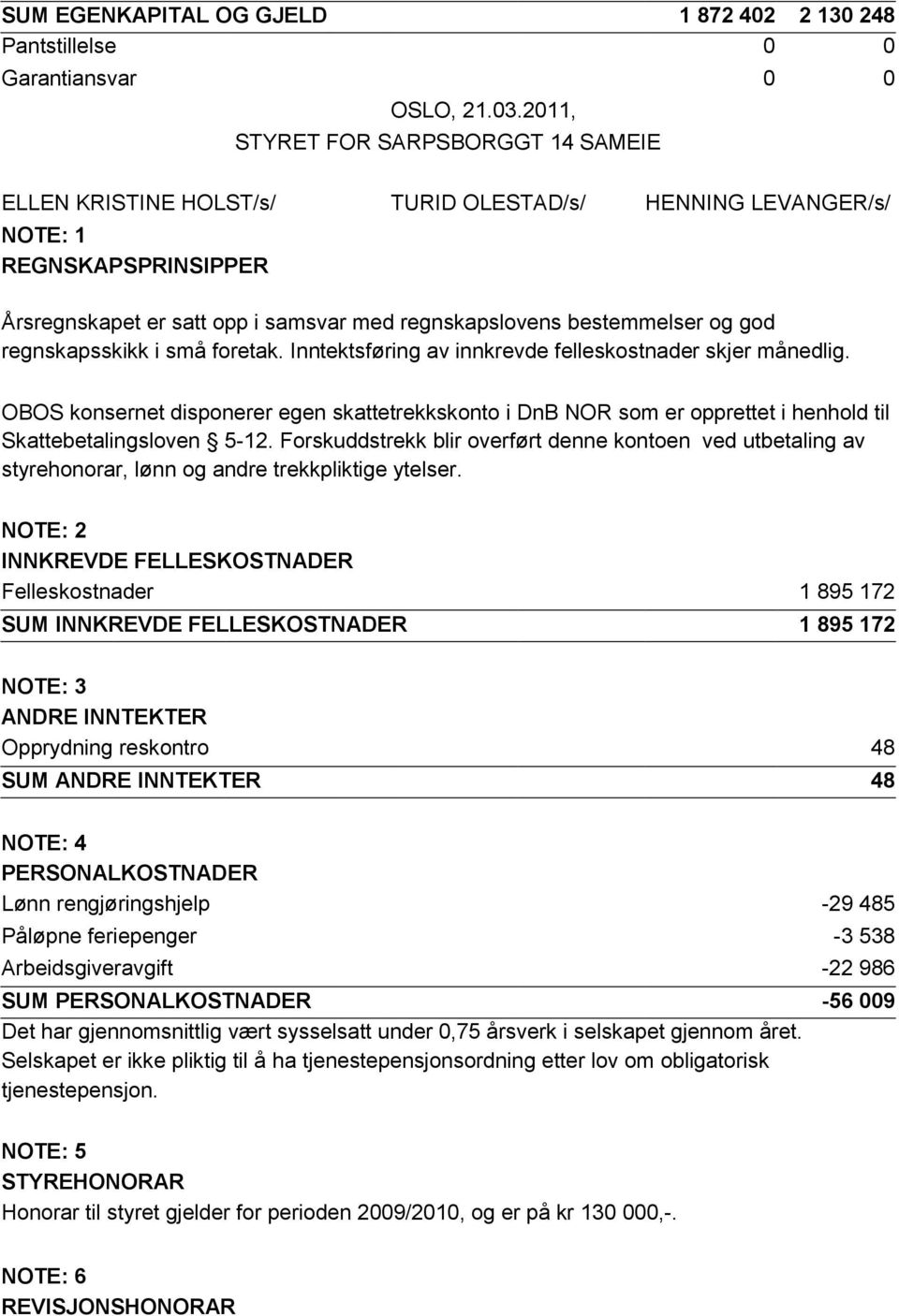 god regnskapsskikk i små foretak. Inntektsføring av innkrevde felleskostnader skjer månedlig.