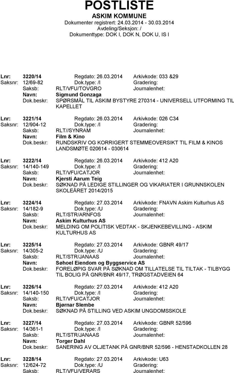 type: /I Gradering: Film & Kino RUNDSKRIV OG KORRIGERT STEMMEOVERSIKT TIL FILM & KINOS LANDSMØTE 020614-030614 Lnr: 3222/14 Regdato: 26.03.2014 Arkivkode: 412 A20 Saksnr: 14/140-149 Dok.