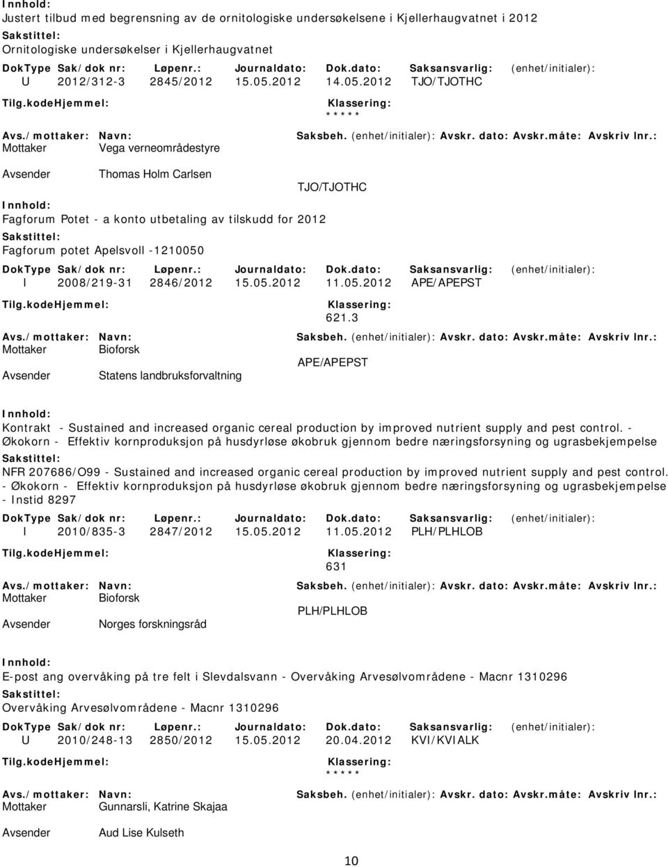 2012 TJO/TJOTHC ***** Vega verneområdestyre Thomas Holm Carlsen TJO/TJOTHC Fagforum Potet - a konto utbetaling av tilskudd for 2012 Fagforum potet Apelsvoll -1210050 I 2008/219-31 2846/2012 15.05.2012 11.