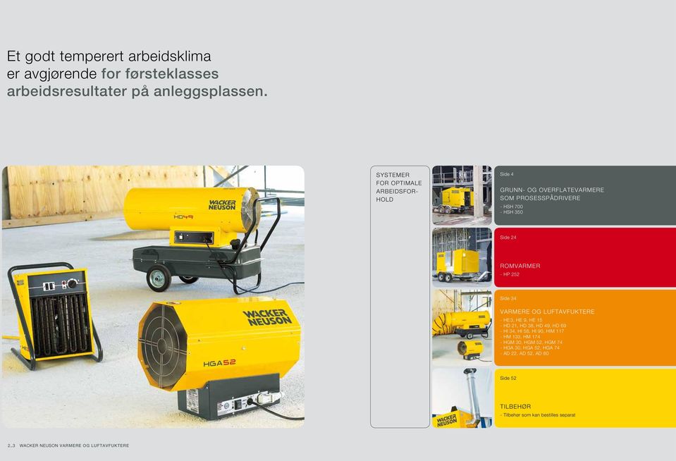 HP 252 Side 34 VARMERE OG LUFTAVFUKTERE - HE 3, HE 9, HE 15 - HD 21, HD 38, HD 49, HD 69 - HI 34, HI 58, HI 90, HIM 117 - HM 133, HM