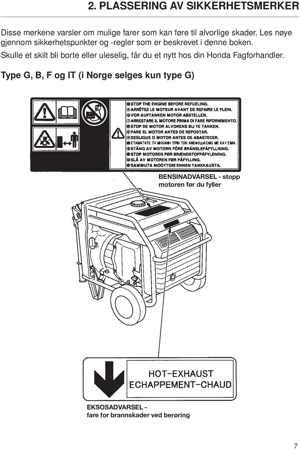 Skulle et skilt bli borte eller uleselig, får du et nytt hos din Honda Fagforhandler.