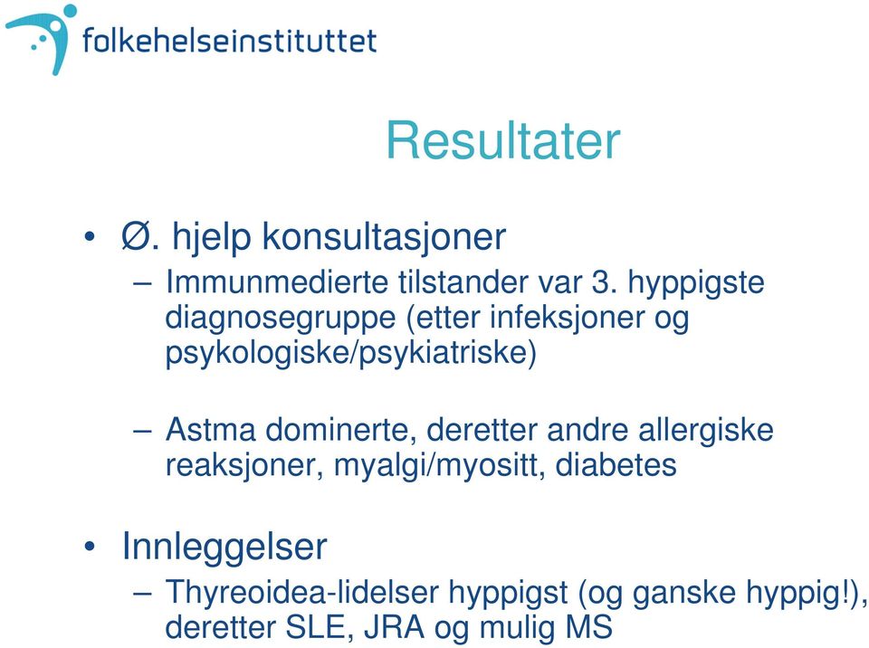 Astma dominerte, deretter andre allergiske reaksjoner, myalgi/myositt,