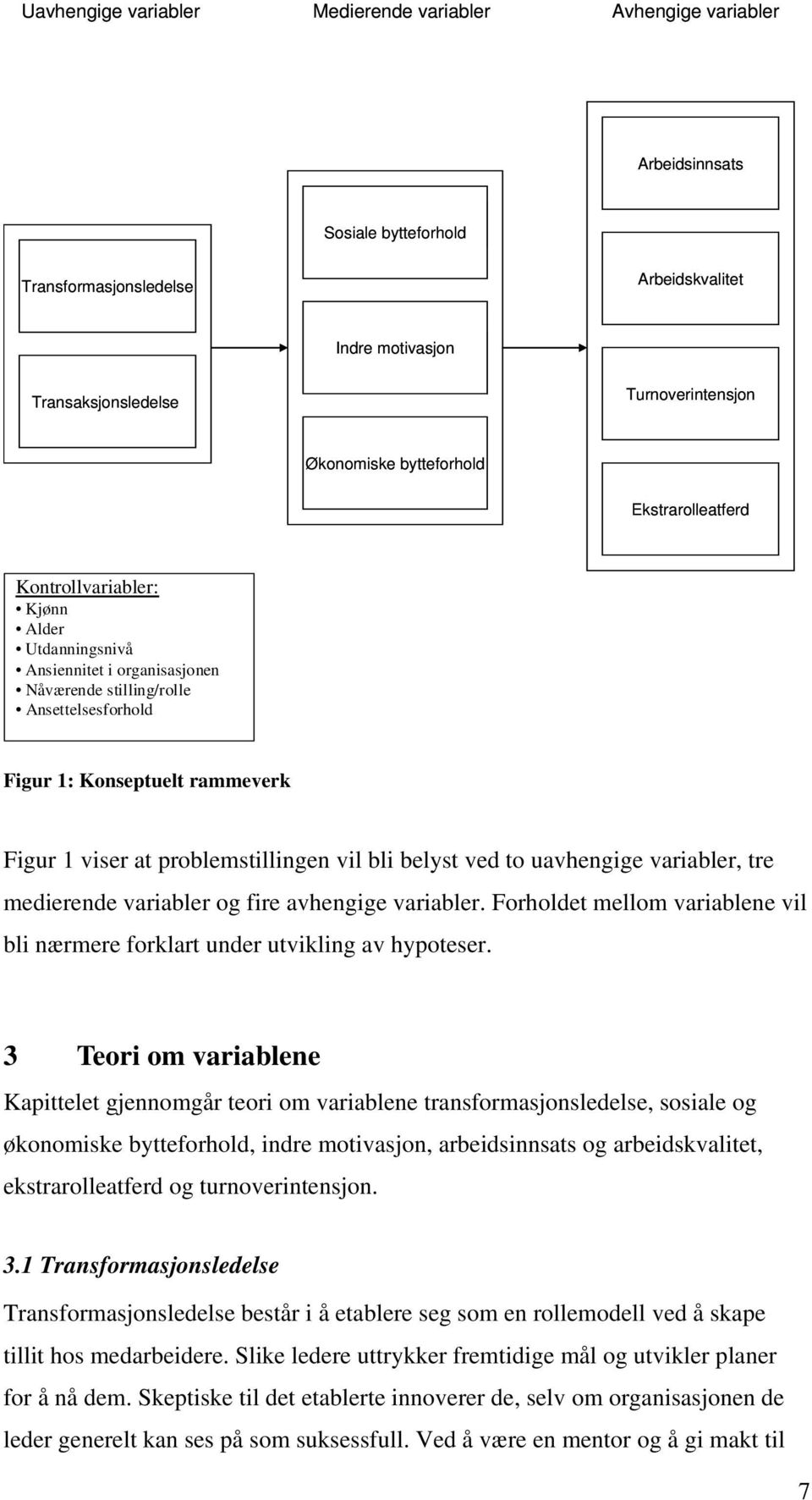 viser at problemstillingen vil bli belyst ved to uavhengige variabler, tre medierende variabler og fire avhengige variabler.